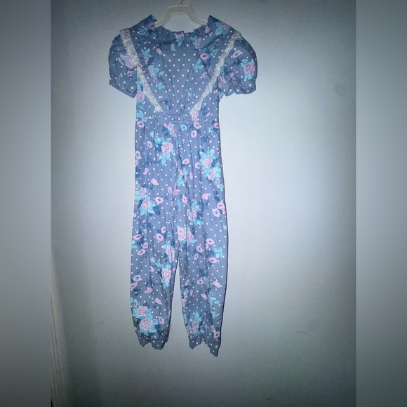 Vintage Blue Floral Jumpsuit with Pink Accents - Picture 7 of 8
